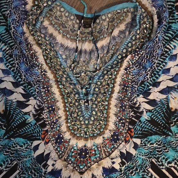 Vibrant Blue Patterned Women's Embellished Kaftan One Size - Picture 2 of 5